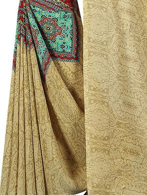 geometrical printed saree with blouse - 15726328 - Standard Image - 4