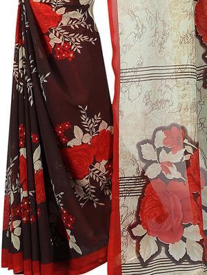 floral printed saree with blouse - 15726337 - Standard Image - 4