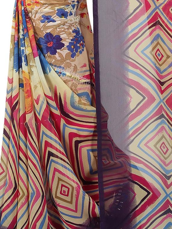 floral printed saree with blouse - 15726340 - Zoom Image - 4