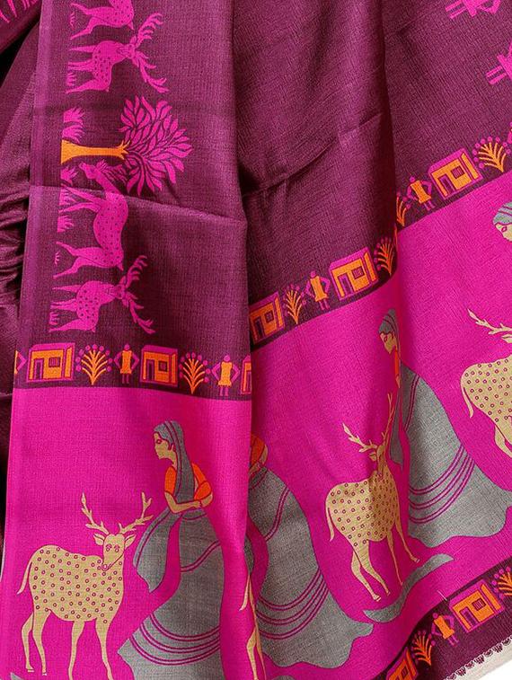kalamkari printed border saree with blouse - 15726346 - Zoom Image - 4