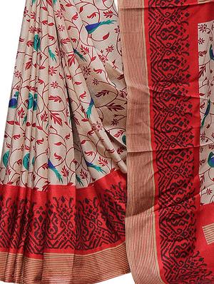conversational printed saree with blouse - 15726347 - Standard Image - 4