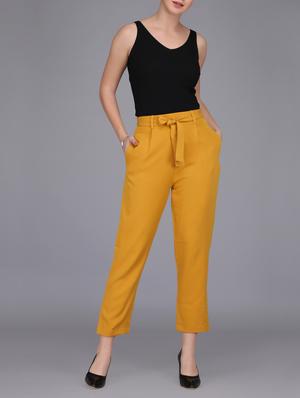 mustard tie up waist trouser - 15727041 - Standard Image - 4
