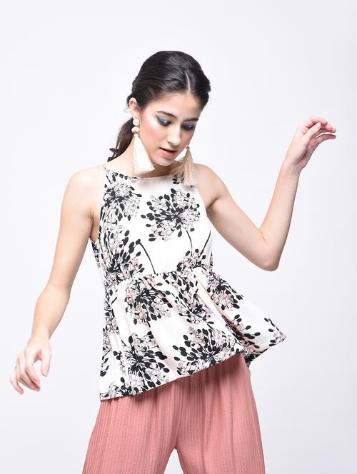 gathered waist floral top - 15727251 - Standard Image - 1