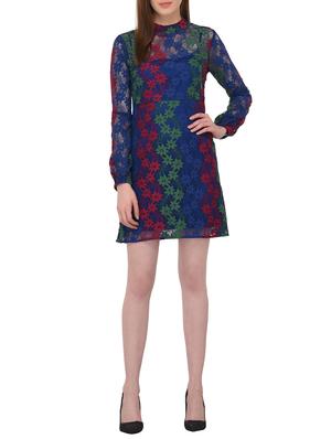 mock neck floral lace a-line dress - 15727282 - Standard Image - 4