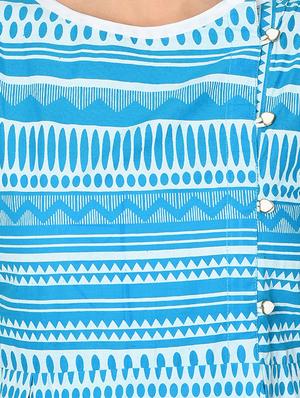 Turquoise A-line printed kurta - 15727321 - Standard Image - 4