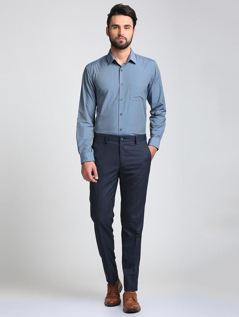 blue polyester blend flat front formal trouser - 15727791 - Zoom Image - 4