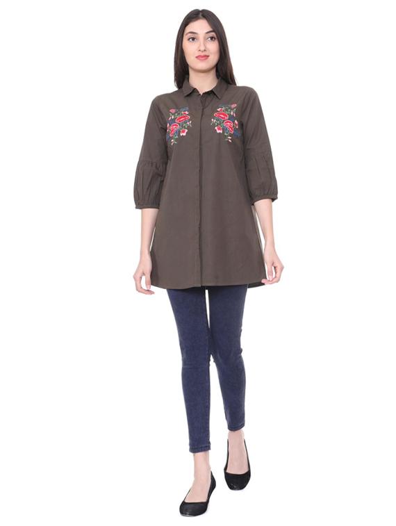 concealed placket embroidered tunic - 15728359 - Zoom Image - 4