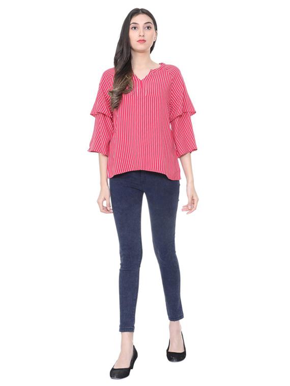 layered sleeved striped boxy top - 15728394 - Zoom Image - 4