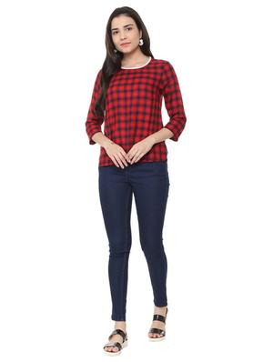 round neck checkered top - 15728395 - Standard Image - 4