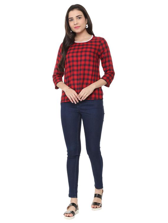 round neck checkered top - 15728395 - Zoom Image - 4