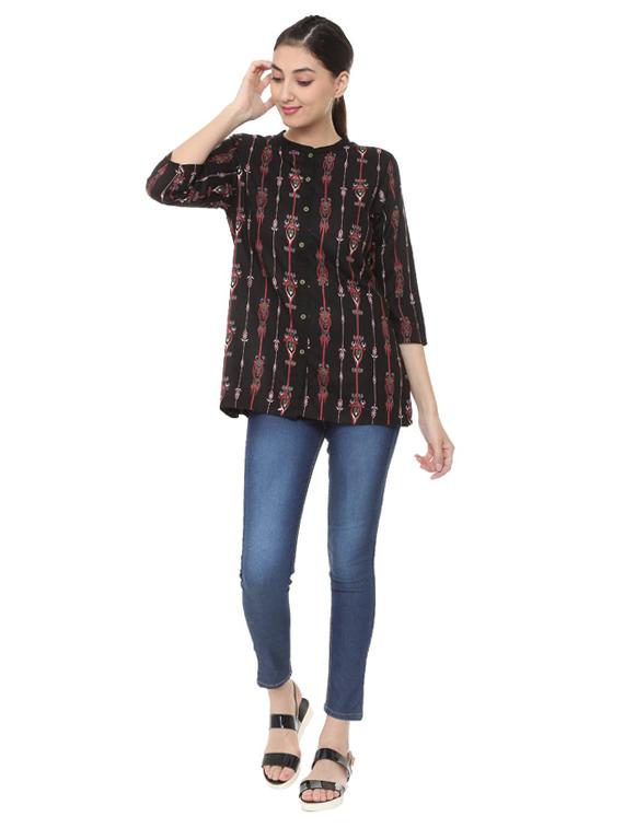 mandarin neck button up tunic - 15728404 - Zoom Image - 4