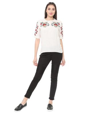 mandarin neck embroidered top - 15728407 - Standard Image - 4