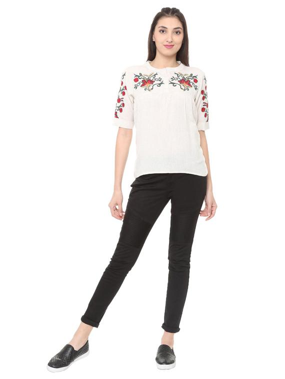 mandarin neck embroidered top - 15728407 - Zoom Image - 4