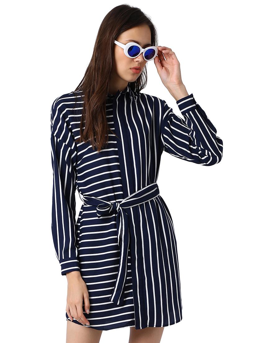 tie up waist striped shirt dress - 15728529 - Zoom Image - 4