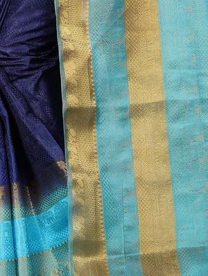 tonal zari border banarasi saree with blouse - 15728871 - Standard Image - 4