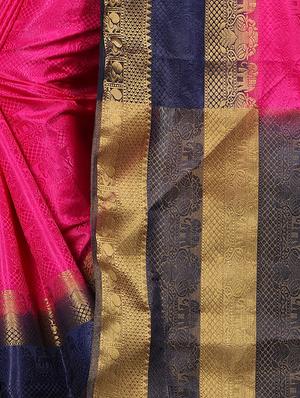 contrast zari border banarasi saree with blouse - 15728873 - Standard Image - 4
