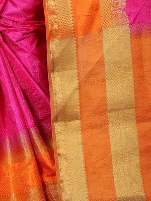 contrast zari border banarasi saree with blouse - 15728874 - Standard Image - 4