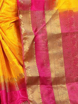 contrast zari border banarasi saree with blouse - 15728875 - Standard Image - 4