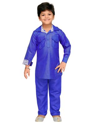 light blue cotton pathani kurta set - 15729157 - Standard Image - 4