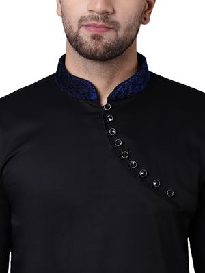 black cotton kurta pyjama set - 15729227 - Standard Image - 4