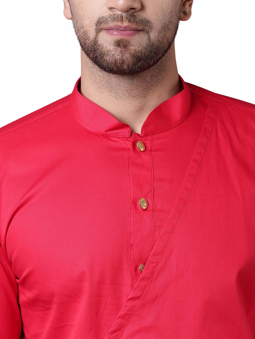 red cotton kurta pyjama set - 15729229 - Zoom Image - 4