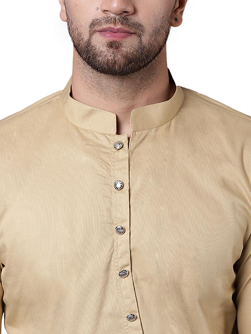 beige cotton asymmetric kurta pyjama set - 15729243 - Zoom Image - 4