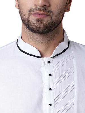 white cotton asymmetric kurta - 15729268 - Standard Image - 4