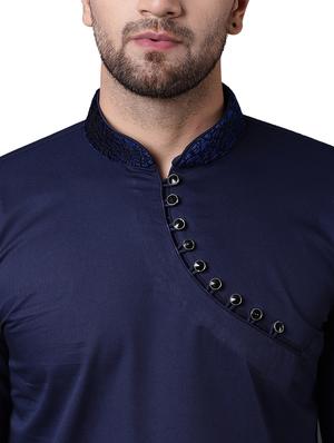 navy blue cotton long kurta - 15729270 - Standard Image - 4