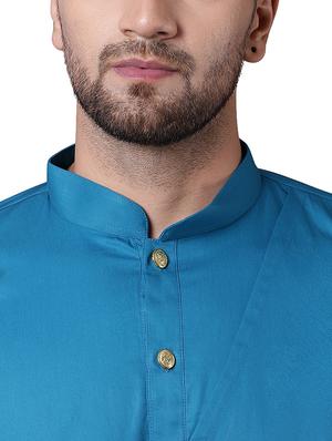 blue cotton asymmetric kurta - 15729275 - Standard Image - 4