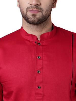red cotton asymmetric kurta - 15729279 - Standard Image - 4