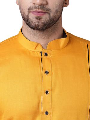 yellow cotton asymmetric kurta - 15729280 - Standard Image - 4