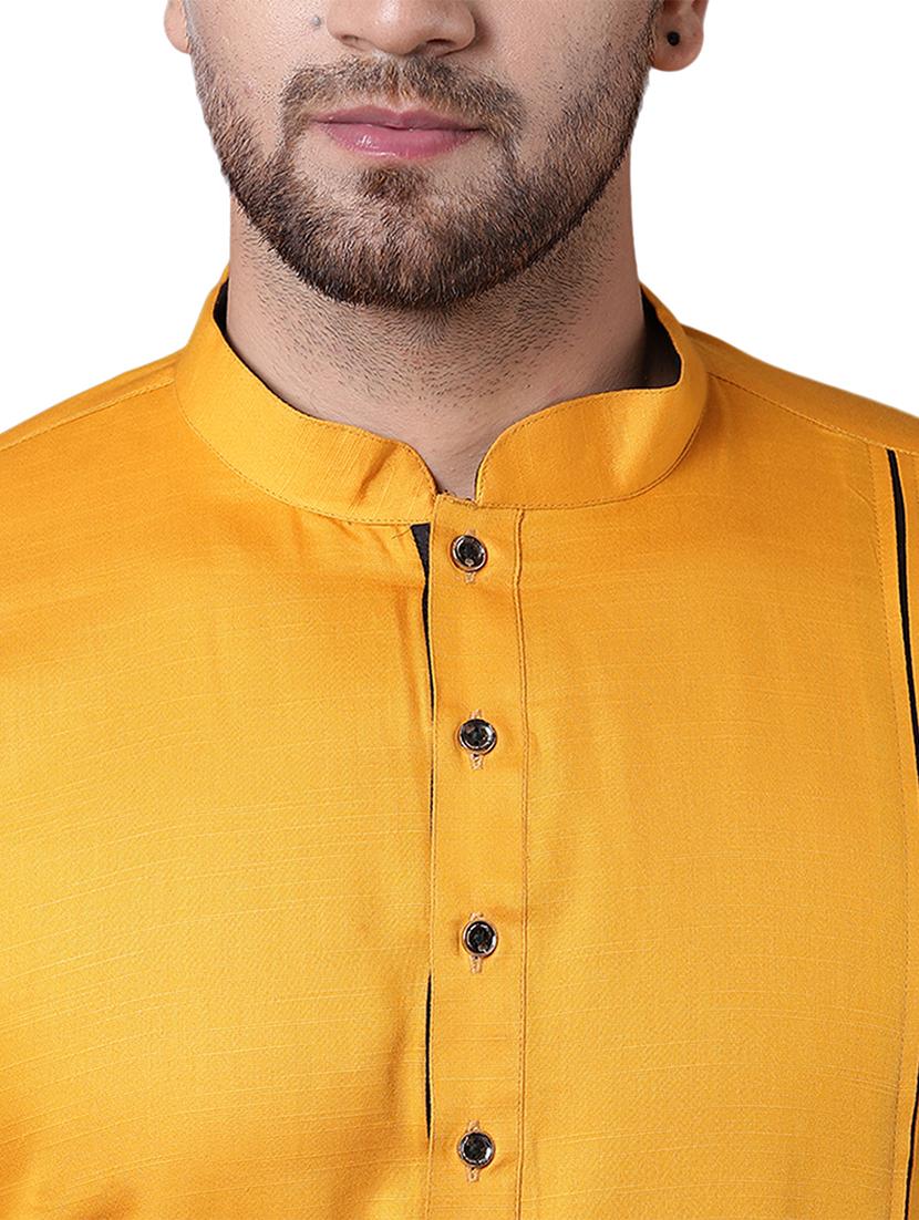 yellow cotton asymmetric kurta - 15729280 - Zoom Image - 4