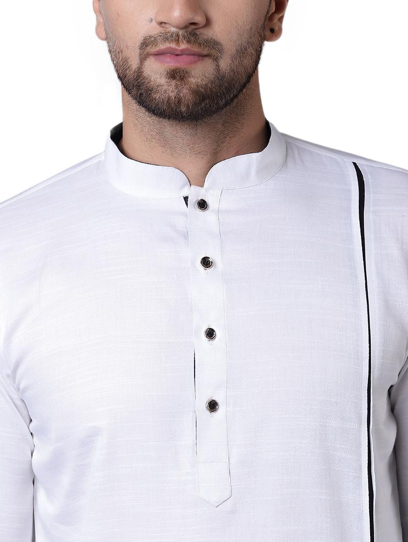 white cotton asymmetric kurta - 15729281 - Zoom Image - 4