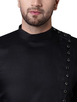 black solid asymmetric kurta - 15729282 - Standard Image - 4