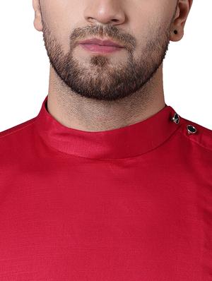 red cotton asymmetric kurta - 15729283 - Standard Image - 4