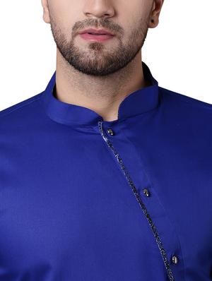 blue cotton asymmetric kurta - 15729286 - Standard Image - 4
