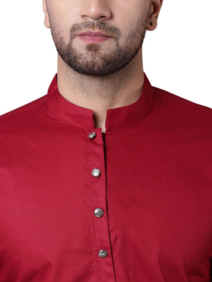 red cotton asymmetric kurta - 15729289 - Zoom Image - 4