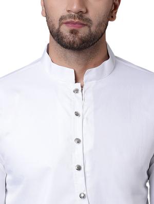 white cotton asymmetric kurta - 15729290 - Standard Image - 4