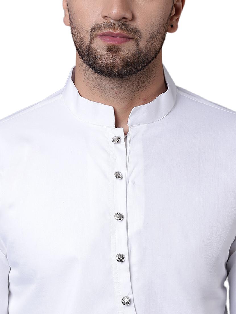 white cotton asymmetric kurta - 15729290 - Zoom Image - 4