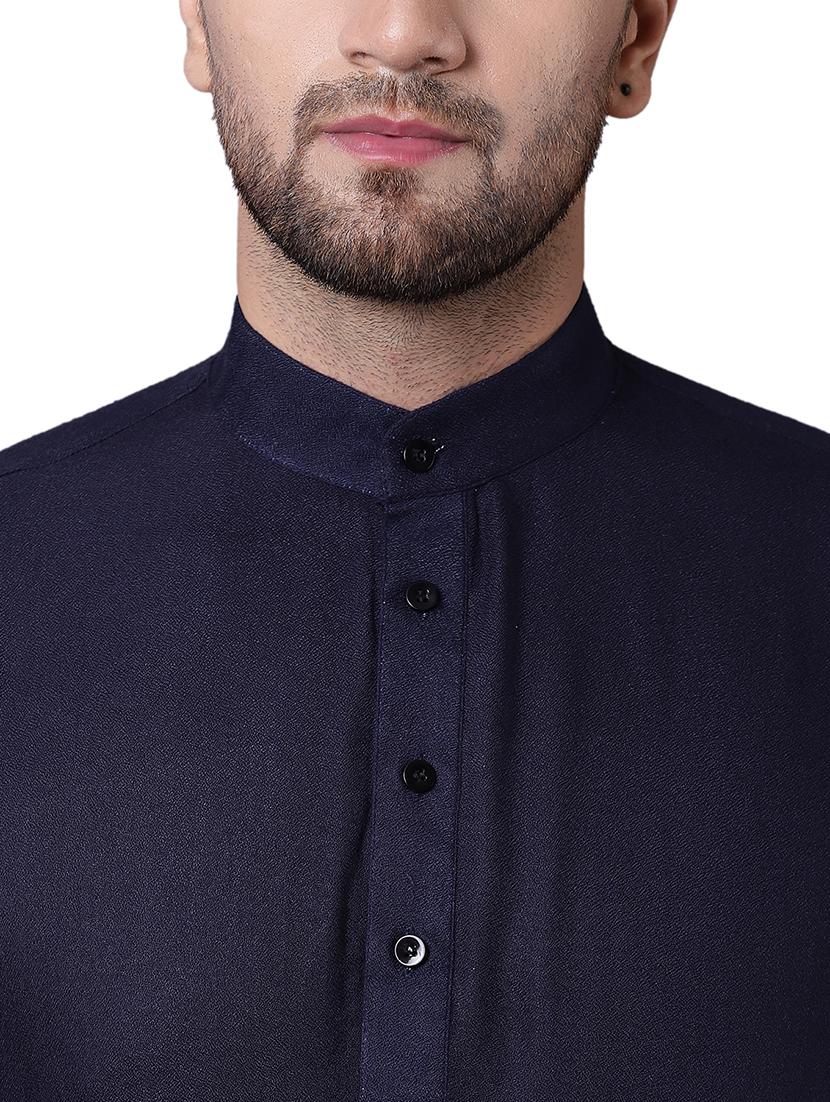 navy blue rayon long kurta - 15729299 - Zoom Image - 4