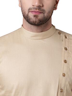 beige cotton asymmetric kurta - 15729300 - Standard Image - 4