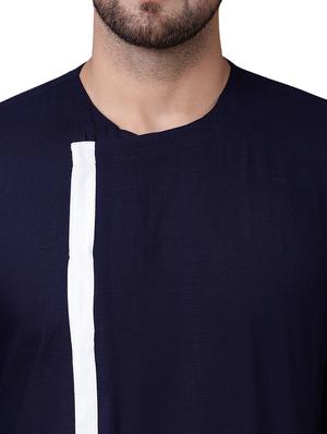 navy blue rayon asymmetric kurta - 15729308 - Standard Image - 4