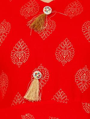 Foil print flare kurta with tassels - 15729314 - Standard Image - 4