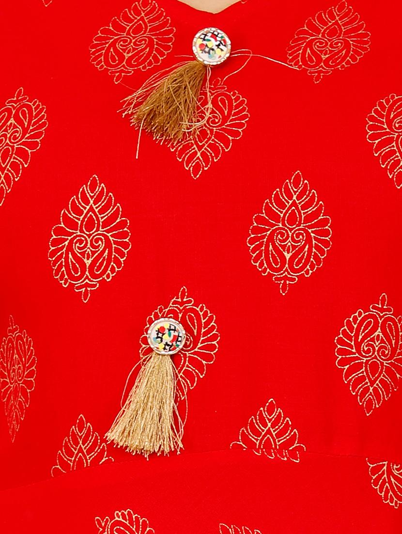 Foil print flare kurta with tassels - 15729314 - Zoom Image - 4