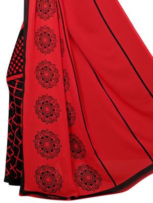 geometrical printed half & half saree with blouse - 15729582 - Standard Image - 4