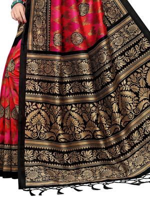 contrast border printed saree with blouse - 15729588 - Standard Image - 4