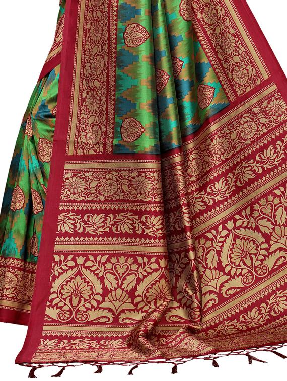 contrast border printed saree with blouse - 15729590 - Zoom Image - 4