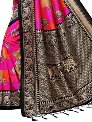 conversational printed saree with blouse - 15729593 - Standard Image - 4