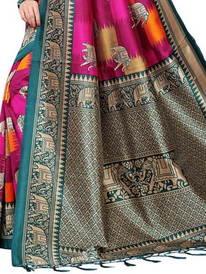 conversational printed saree with blouse - 15729596 - Standard Image - 4