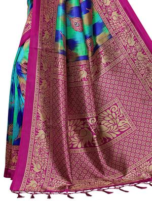 conversational printed saree with blouse - 15729600 - Standard Image - 4